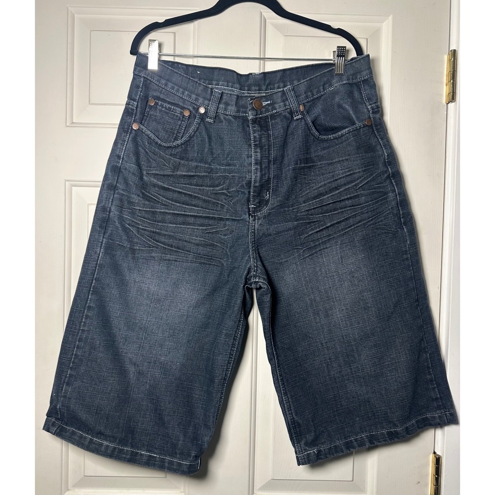 Brooklyn‎ Xpress Men Denim Jeans Blue Shorts Baggy HipHop Rap Embroidery Size 34